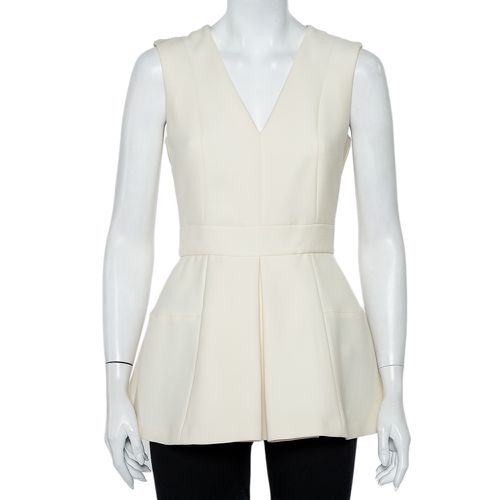 Alexander McQueen Cream Wool & Silk Sleeveless Peplum Top S - Alexander McQueen - Modalova