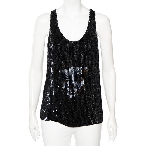 Alexander McQueen Black Sequinned Silk And Beaded Skull Pattern Sleeveless Top M - Alexander McQueen - Modalova