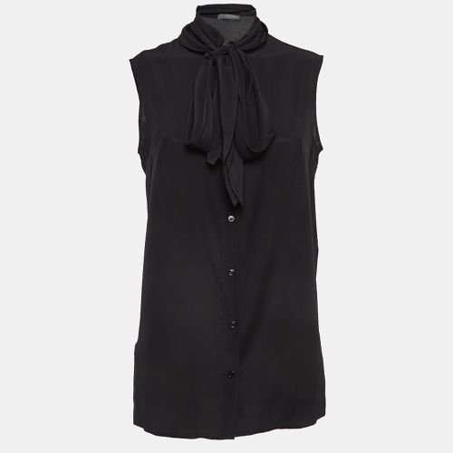 Alexander McQueen Black Silk Buttoned Neck Tie Sleeveless Blouse M - Alexander McQueen - Modalova