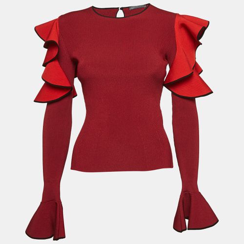 Alexander McQueen Red Rib Knit Ruffled Top S - Alexander McQueen - Modalova