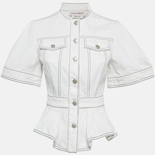 Alexander McQueen White Contrast Stitch Denim Peplum Style Top S - Alexander McQueen - Modalova