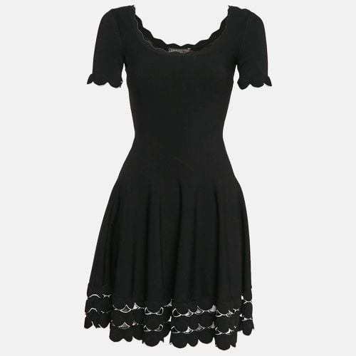 Alexander McQueen Black Stretch Knit Scallop Flared Mini Dress S - Alexander McQueen - Modalova