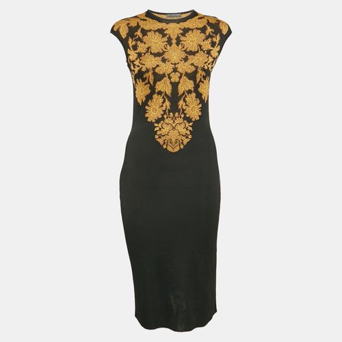 Alexander McQueen Black Floral Intarsia Rib Knit Bodycon Dress M - Alexander McQueen - Modalova