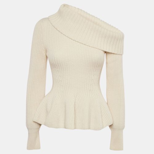 Alexander McQueen Cream Rib Knit Wool Sweater XS - Alexander McQueen - Modalova