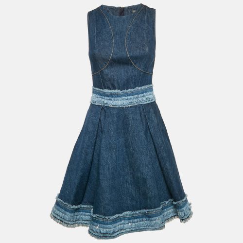 Alexander McQueen Blue Denim Raw Edge Flared Mini Dress S - Alexander McQueen - Modalova