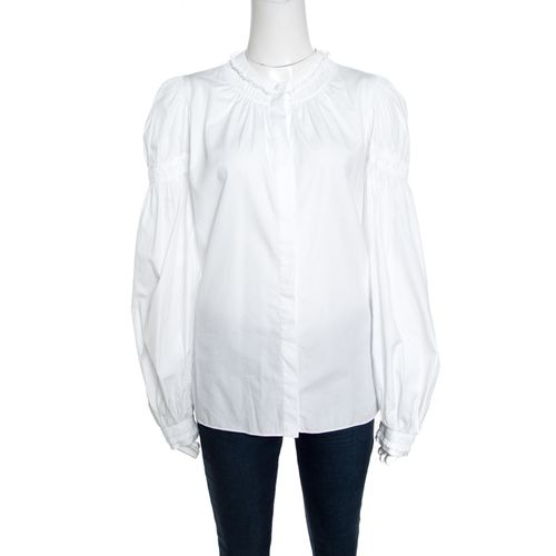 Alexander McQueen White Ruffled Gathered Trim Detail Long Sleeve Blouse M - Alexander McQueen - Modalova