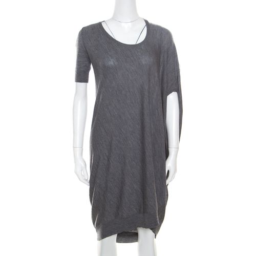 Alexander McQueen Grey Melange Wool Asymmetric Sleeve Oversized Shift Dress S - Alexander McQueen - Modalova