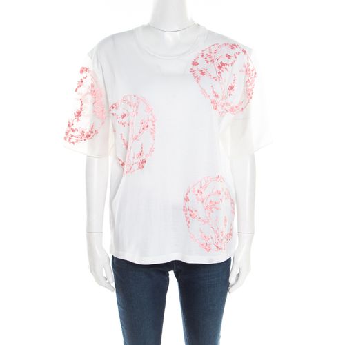 Alexander McQueen White Cotton Floral Embroidered Silk Sleeve Detail Oversized T-Shirt S - Alexander McQueen - Modalova