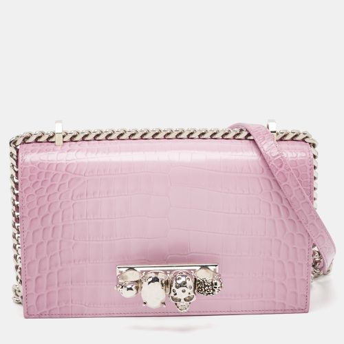 Alexander McQueen Pink Croc Embossed Leather Knuckle Flap Shoulder Bag - Alexander McQueen - Modalova