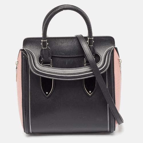 Alexander McQueen Black/Pink Leather and Croc Embossed Detail Small Heroine Top Handle Bag - Alexander McQueen - Modalova