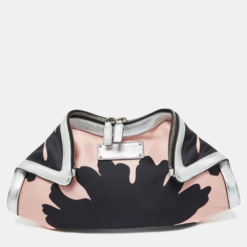 Alexander McQueen Black/Pink Satin and Leather Medium Floral De Manta Clutch - Alexander McQueen - Modalova