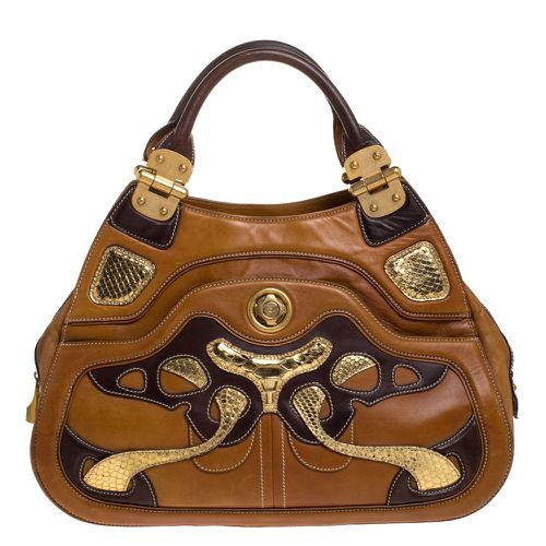 Paisley Leather and Snakeskin Hinge Turn Lock Satchel - Alexander McQueen - Modalova