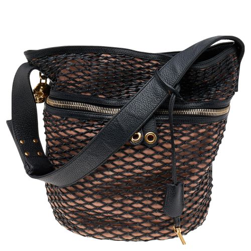 Alexander McQueen Black/Peach Woven Detail Leather Skull Bucket Bag - Alexander McQueen - Modalova