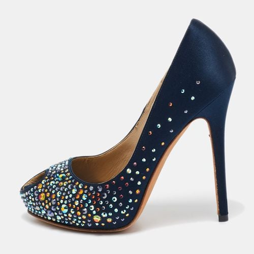 Alexander McQueen Navy Blue Satin Crystal Embellished Peep Toe Pumps Size 36 - Alexander McQueen - Modalova