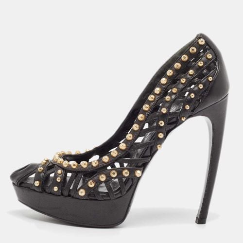 Alexander McQueen Black Leather Studded Cut Out Peep Toe Platform Pumps Size 37 - Alexander McQueen - Modalova