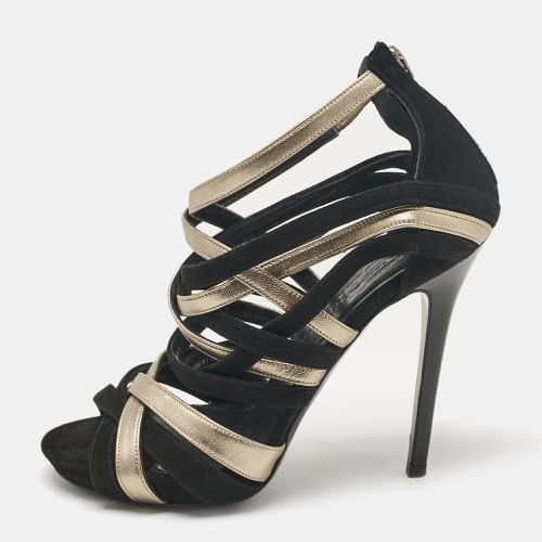 Alexander McQueen Black/Metallic Suede and Leather Strappy Sandals Size 37.5 - Alexander McQueen - Modalova