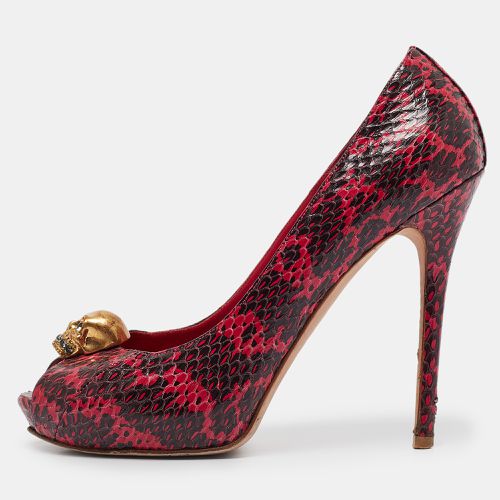 Alexander McQueen Pink Python Leather Skull Peep Toe Pumps Size 39.5 - Alexander McQueen - Modalova