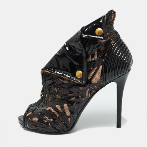 Alexander McQueen Black/Beige Patent Leather and Mesh Faithful Ankle Booties Size 38.5 - Alexander McQueen - Modalova