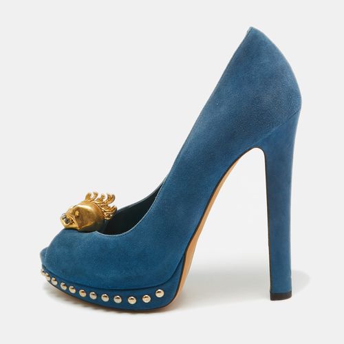 Suede Skull Peep Toe Platform Pumps Size 38 - Alexander McQueen - Modalova