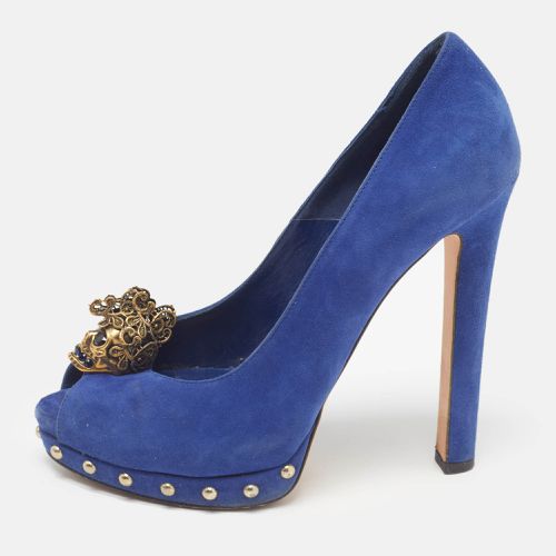 Alexander McQueen Blue Suede Skull Peep Toe Pumps Size 38 - Alexander McQueen - Modalova