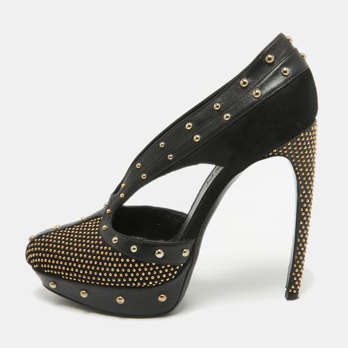 Alexander McQueen Black Leather and Suede Studded Platform Pumps Size 41 - Alexander McQueen - Modalova