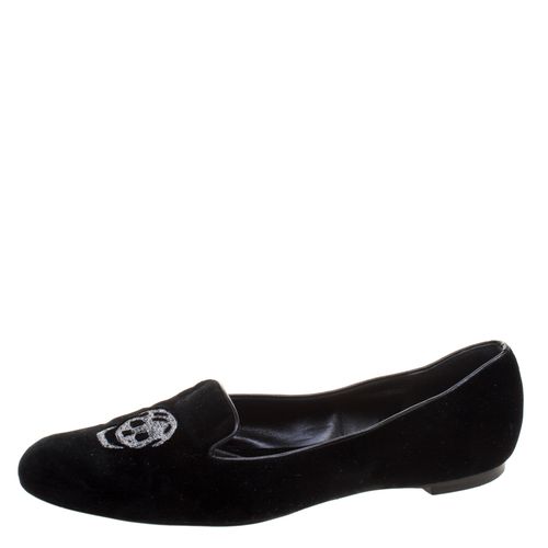 Alexander McQueen Black Velvet Skull Embroidered Smoking Slippers Size 38.5 - Alexander McQueen - Modalova