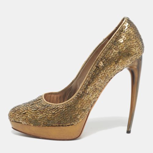 Alexander McQueen Gold Sequins Horn Heel Platform Pumps Size 40 - Alexander McQueen - Modalova