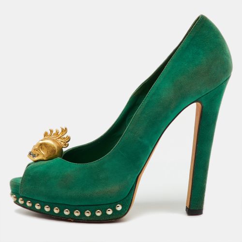 Alexander McQueen Green Suede Skull Platform Peep Toe Pumps Size 38.5 - Alexander McQueen - Modalova