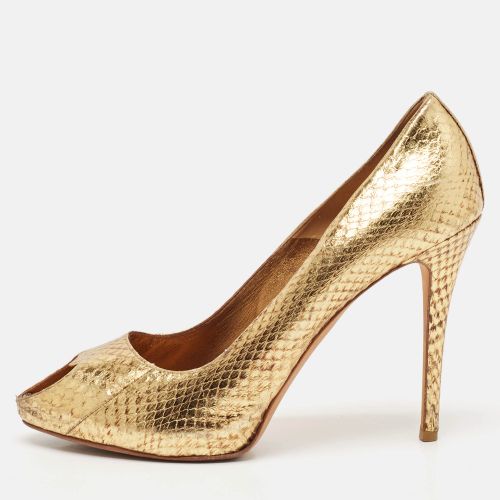 Alexander McQueen Gold Python Embossed Leather Heart Peep Toe Pumps Size 40.5 - Alexander McQueen - Modalova