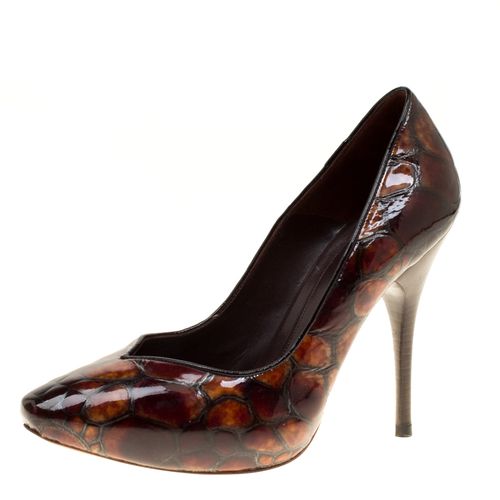 Two Tone Tortoise Shell Embossed Patent Leather Pumps Size 37 - Alexander McQueen - Modalova