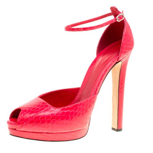 Alexander McQueen Red Python Peep Toe Ankle Strap Platform Sandals Size 40 - Alexander McQueen - Modalova