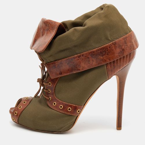 Alexander McQueen Khaki Green/Brown Canvas And Leather Faithful Peep Toe Boots Size 40 - Alexander McQueen - Modalova