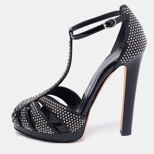 Alexander McQueen Black Studded Leather Peep-Toe T-Bar Platform Sandals Size 36 - Alexander McQueen - Modalova