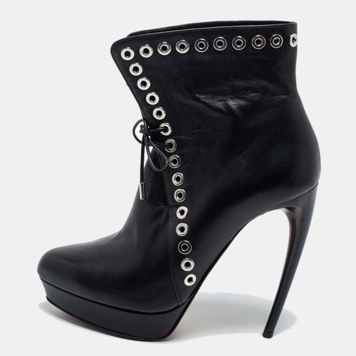 Alexander McQueen Black Leather Eyelet Detail Platform Ankle Booties Size 36 - Alexander McQueen - Modalova