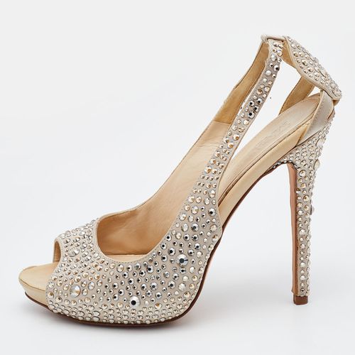 Alexander McQueen Beige Satin Crystal Embellished Peep Toe Pumps Size 38.5 - Alexander McQueen - Modalova