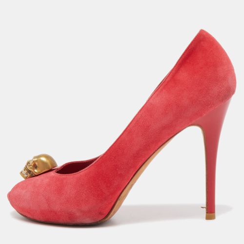 Alexander McQueen Red Suede Skull Peep Toe Pumps Size 37 - Alexander McQueen - Modalova