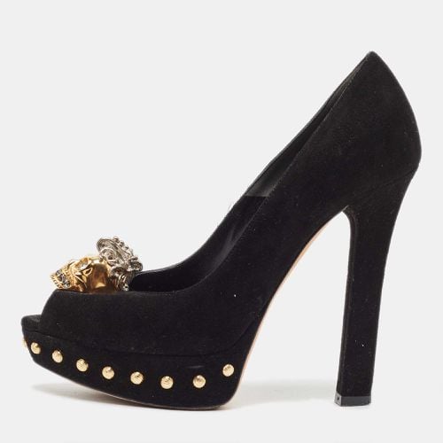 Alexander McQueen Black Suede Skull Peep Toe Platform Pumps Size 36 - Alexander McQueen - Modalova