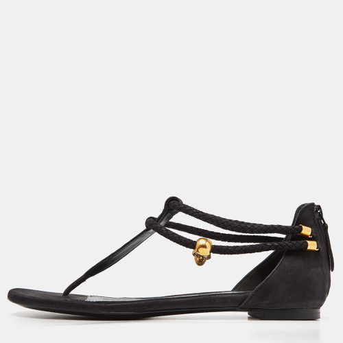 Alexander McQueen Black Leather Skull Embellished Thong Flat Sandals Size 37 - Alexander McQueen - Modalova