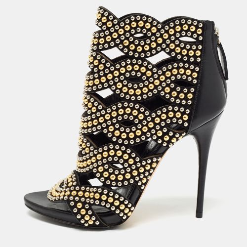 Alexander McQueen Black Leather Studded Peep Toe Ankle Boots Size 36 - Alexander McQueen - Modalova