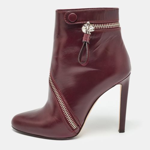 Alexander McQueen Burgundy Leather Spiral Zip Detail Ankle Boots Size 39 - Alexander McQueen - Modalova