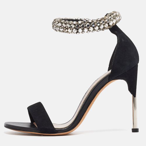 Alexander McQueen Black Suede Crystal Embellished Ankle Cuff Sandals Size 36 - Alexander McQueen - Modalova