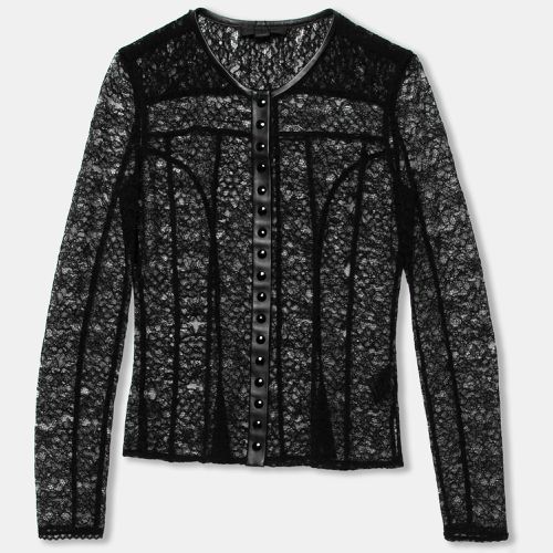 Alexander Wang Black Lace & Leather Trimmed Button Front Top S - Alexander Wang - Modalova