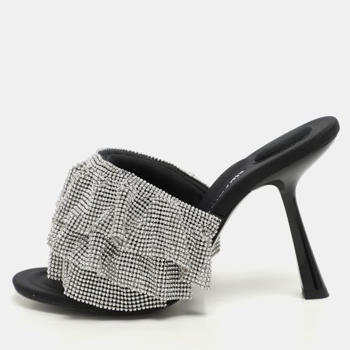 Alexander Wang Silver/Black Ruffled Detail Crystal and Fabric Nala Slide Sandals Size 37 - Alexander Wang - Modalova