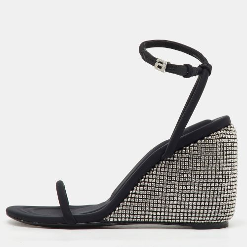 Alexander Wang Dahlia Black Satin Crystal Ankle Strap Wedge Sandals Size 37 - Alexander Wang - Modalova