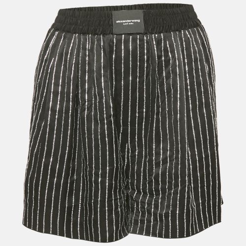 Alexander Wang Black Embellished Striped Satin Shorts L - Alexander Wang - Modalova