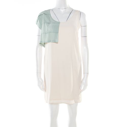 Alexander Wang Cream Silk Pleated Overlay Detail Asymmetric Sleeveless Shift Dress S - Alexander Wang - Modalova