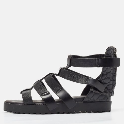 Alexander Wang Black Croc Embossed Leather and Faux Lizard Leather Flat Sandals Size 37 - Alexander Wang - Modalova