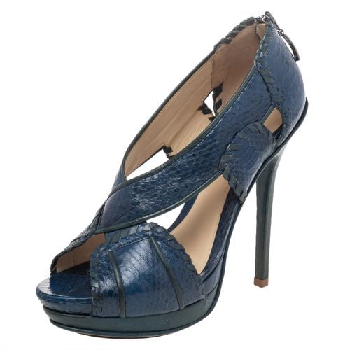 Green Python And Leather Peep Toe Platform Pumps Size 38 - Alexandre Birman - Modalova