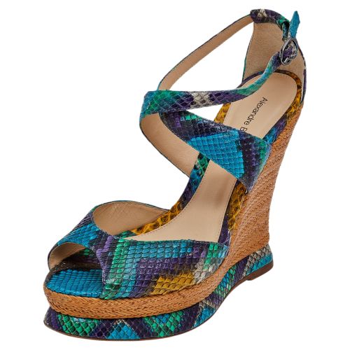 Alexandre Birman Multicolor Python Wedge Platform Ankle Strap Sandals Size 39.5 - Alexandre Birman - Modalova