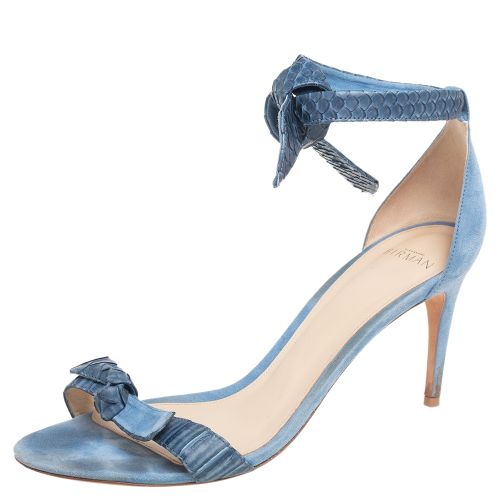 Alexandre Birman Blue Snakeskin Leather and Suede Clarita Ankle-Tie Sandals Size 40 - Alexandre Birman - Modalova